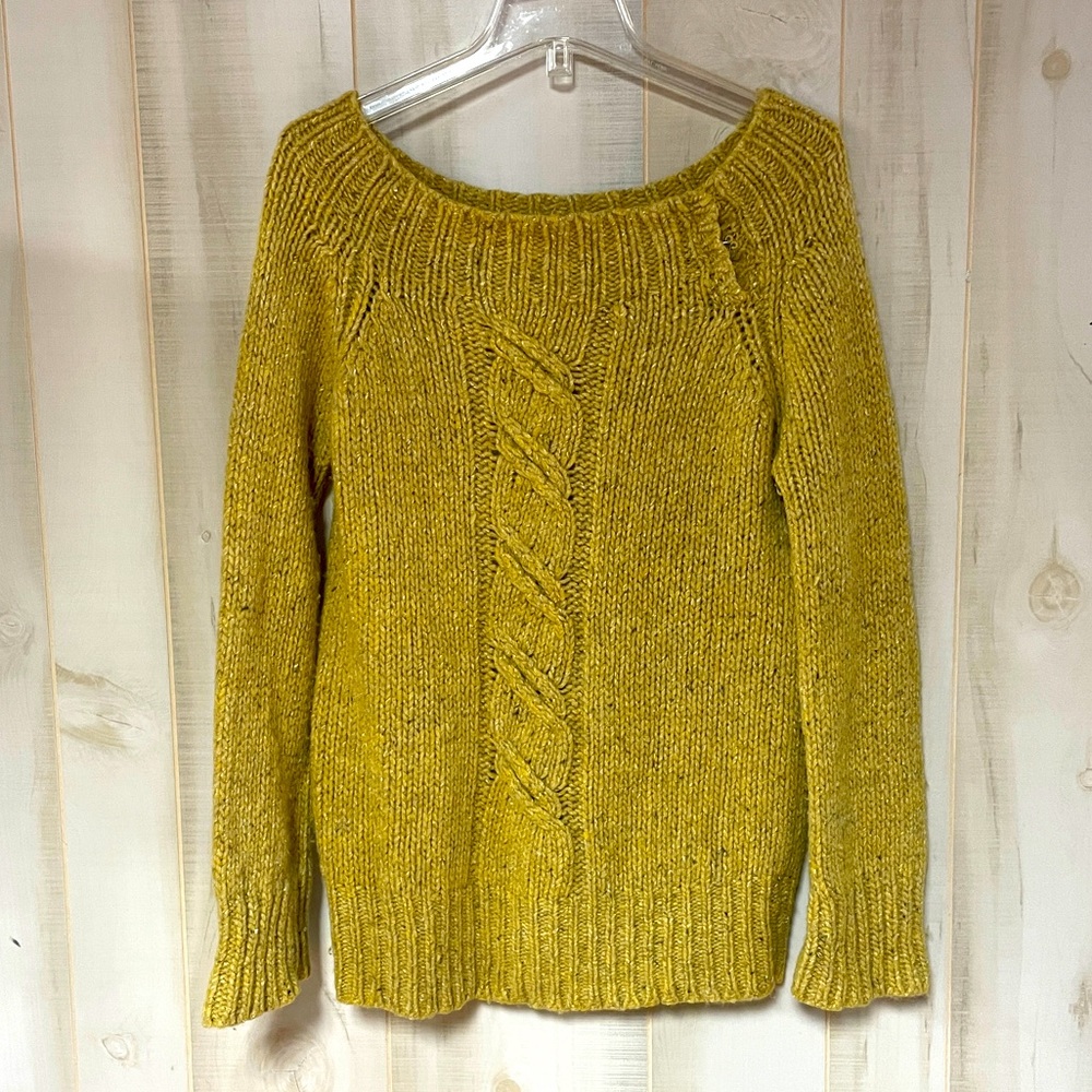 Vintage J Crew Yellow Wool/Silk Bulky Knit Sweater, Sz M - Picture 1 of 4